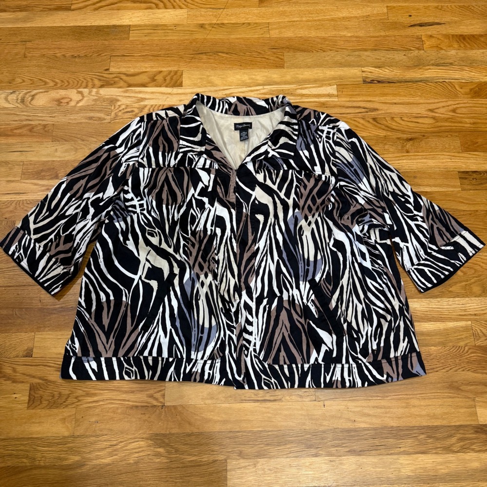 Maggie Barnes Zebra Print Jacket Womens 5X Plus Size Open Front Lined